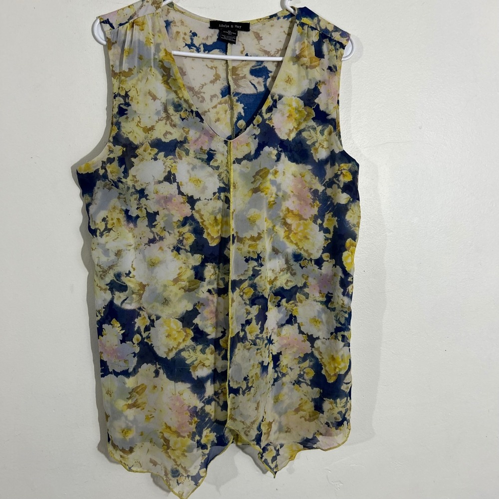 Adele & May Floral Print Sleeveless Top Blouse Women's‎ XL Blue Yellow
